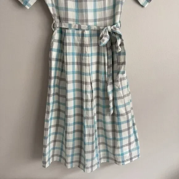 Polagram Anthropologie Blue Gray Checkered Dress Size Small Cottagecore - Picture 7 of 12